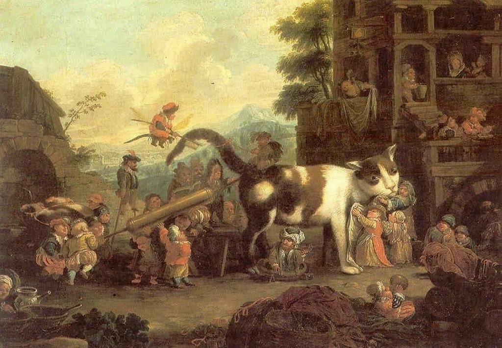 Фаустино Бокки. Гномы ставят кошке клизму. 1690 г. Фаустино Бокки. Гномы ставят кошке клизму. 1690 г.